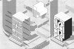 H.O.M.E. — Housing and Office Modular Environment, isométrica das conexões verticais e isométrica das operações resultantes, São Paulo, 2020. Arquitetos Ricardo Gonçalves, Matheus Marques, Rolando Figueiredo e Luisa Favilla / Hiperstudio