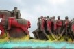 Intervenção artística no Monumento às Bandeiras em 2013