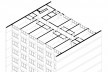 H.O.M.E. — Housing and Office Modular Environment, isométrica do pavimento tipo atual, São Paulo, 2020. Arquitetos Ricardo Gonçalves, Matheus Marques, Rolando Figueiredo e Luisa Favilla / Hiperstudio