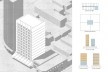 H.O.M.E. — Housing and Office Modular Environment isométrica do edifício atual, diagramas em planta e em corte, São Paulo, 2020. Arquitetos Ricardo Gonçalves, Matheus Marques, Rolando Figueiredo e Luisa Favilla / Hiperstudio