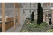 Proposta de apropriação para o Edifício Garagem do Carmo, perspectiva térreo/vão central entre comércios, Rio de Janeiro RJ Brasil, 2021. Arquiteta Maria Vitória Netto Martins