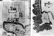 À esquerda, mapa de 1582 de Tentenango, Vila indígena no México. À direita, Cidade do Panamá, plano do século 17