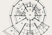 Planta da Casa do sol e da lua. 1. Entrada; 2. Corredor de visitação; 3. Coruja buraqueira; 4. Coruja; 5. Ratão; 6. Gambás; 7. Roedores; 8. Mão-pelada; 9. Morcegos; 10. Furão; 11. Saída; 12. Cobras; 13. Manejo