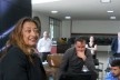 Zaha Hadid e Patrik Schumacher no vestíbulo da FAU UFRJ