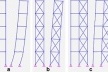 a) Pórtico plano deformado pela ação lateral do vento; b) Pórtico plano enrijecido deformado pela ação lateral do vento; c) Associação de pórtico plano com pórtico plano enrijecido