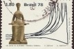 Selo comemorativo ao \"150º aniversário do Supremo Tribunal Federal do Brasil\", 1978. Desenhos da escultura “A Justiça”, de Alfredo Ceschiatti, e do Palácio da Justiça, de Oscar Niemeyer