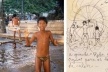 À esquerda, meninos se banhando na praça em Salvador. Foto Marcelo Ferraz; à direita, desenho de Lina Bo Bardi para a grande Roda de Água