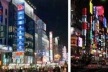 À esquerda, Nanjing Road, Xangai; à direita, Shinjuku, Tóquio.