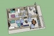 Dois estágios de desenvolvimento do trabalho: o modelo 3D da casa Cohab e um estudo preliminar para a provisão de suficientes espaços funcionais