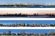 Panorâmicas: 1. Miami de dia; 2. Miami no anoitecer; 3 e 4. Arquitetura art deco e protomodernista, Ocean Drive, Miami