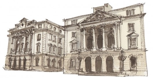 À esquerda, antiga Secretaria da Fazenda e do Tesouro Nacional. À direita, antiga Secretaria de Agricultura do Estado