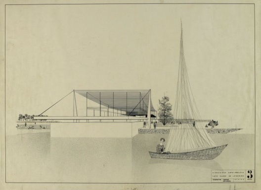 Perspectiva Yacht club, Londrina, 1959. Arquitetos João Walter Toscano, Odiléa Setti Toscano, Julio Roberto Katinsky, Abrahão Velvu Sanovicz. Inv.: AM 2009-2-54. Collection architecture du Musée national d’art moderne/Centre de création industrielle