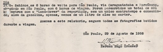 Relatório de viagem a Ubatuba assinado pelo fotógrafo Herman Hugo Graeser
