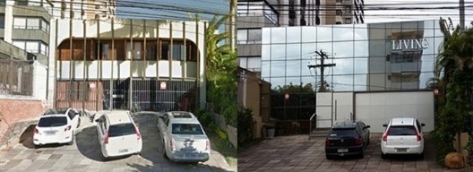 Residência Edenor Buchholz: à esquerda, modificações na fachada; à direita, situação atual, Porto Alegre, 1980