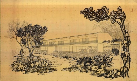 Residência José Pacheco de Medeiros, perspectiva de vista da fachada, Cataguases MG, 1943. Arquiteto Aldary Henriques Toledo