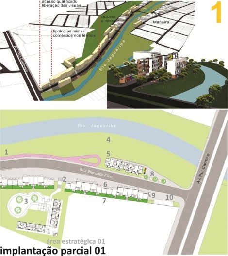 Borda de Urbanidade - Implantação da área estratégica 01 e cenários tridimensionais.