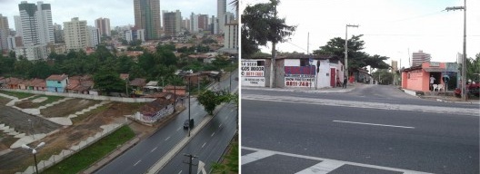 Vista aérea que destaca o acesso ao Bairro São José pela Avenida Rui Carneiro, sendo esta responsável por grande fluxo de veículos, ligando o centro da cidade à praia. À direita, imagem do acesso principal do Bairro São José.