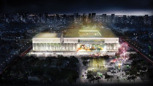 Complexo Esportivo e Cultural Clube Atlético Paranaense, tomada aérea frontal, Curitiba. Arquiteto Carlos Arcos