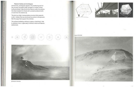 Extrato da publicação acadêmica "Earth Water Air Fire". Os Quatro Elementos e a Arquitetura". Josep Lluís Mateo e Florian Sauter. Actar, NY e ETH Zürich, 2014. Projetos dos estudantes Benjamin Pannatier e Lena Schneider