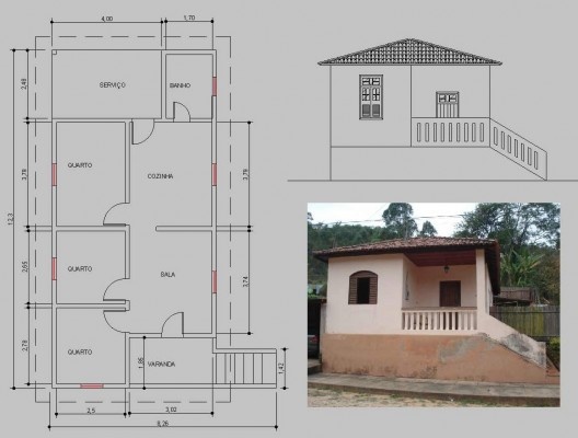 Planta e fachada padrão de uma das vilas de funcionários no campus, 2010