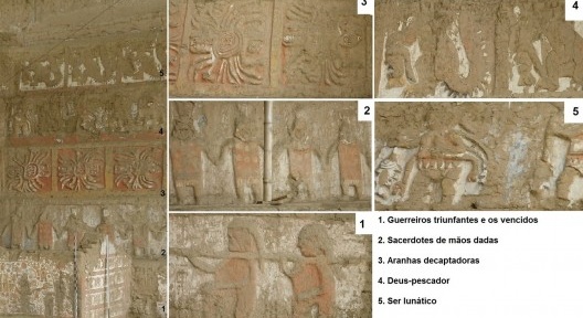 Pinturas policromadas da fachada norte da praça Cerimonial de Huaca de la Luna