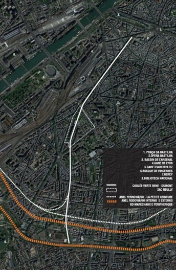 Viaduto das Artes, eixo verde e linhas de infraestrutura, situação em 2004