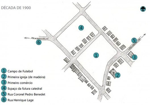 Croqui da Praça Nereu Ramos e seu entorno imediato em 1900