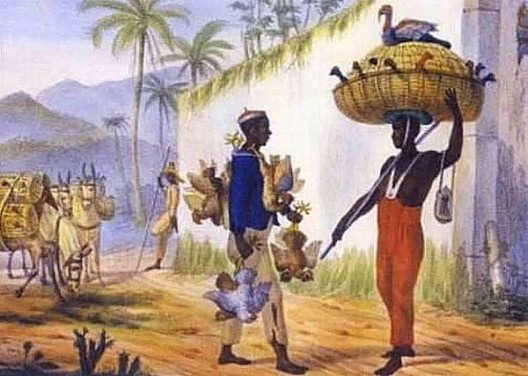 Jean-Baptiste Debret, Negros vendedores de aves, aquarela, 1823