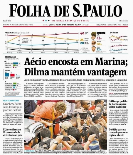 Capa do jornal Folha de S.Paulo, 1 de outubro de 2014
