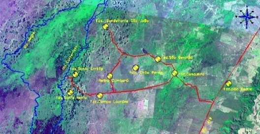 Figura 1- Localização das fazendas na área de estudo no Pantanal do Negro, Brasil