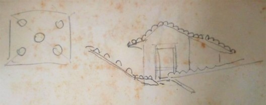 Luís Saia, caderno de obra. Prospecto da torre da capela jesuítica do Embu, 1940