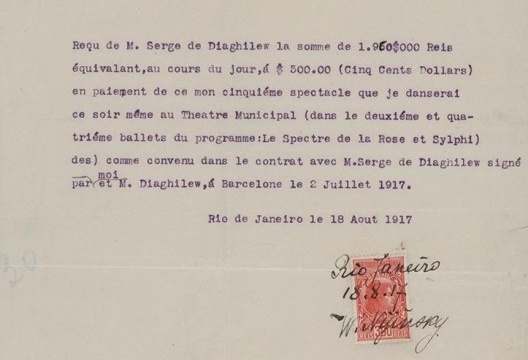 Recibo assinado por Nijinsky no Rio, em 18 de agosto de 1917
