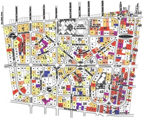 Mapa do Jardim América, com a evolução cronológica da sua ocupação, das cores mais claras, indo para as mais fortes, de 1917 à década de 1940