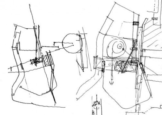 Concurso Internacional para Projeto Arquitetônico do Museu Exploratório de Ciências da Unicamp, croquis da implantação, 3º colocado. Arquiteto Erik W. Lewitt, 2009