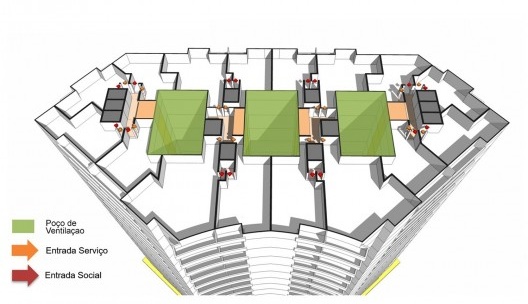 Edifício Viadutos, arquiteto João Artacho Jurado, 1956. Perspectiva sem escala do pavimento tipo