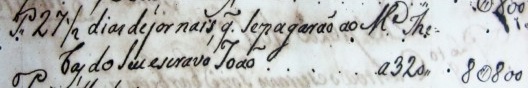 Livro de Receita e Despesa do Convento franciscano de São Luiz, da Vila de Nossa Senhora da Candelária de Itu, “Do Mez de Janrº de 1795”, folha 13, detalhe