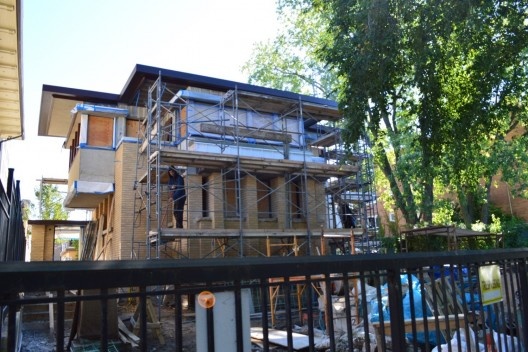 Emil Bach House, canteiro de restauro, Chicago, Illinois, Estados Unidos, 1915. Arquiteto Frank Lloyd Wright