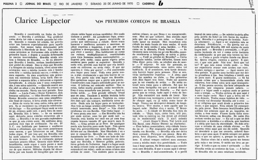 LISPECTOR, Clarice. Nos começos de Brasília. Jornal do Brasil, Caderno B, Rio de Janeiro, 20 jun. 1970, p. 2