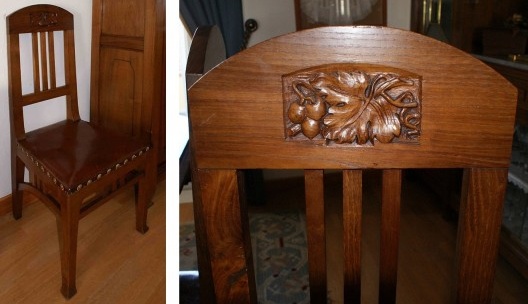 Fig. 30 – Uma das tipologias de cadeiras / Fig. 31 – Pormenor entalhado no remate superior da cadeira