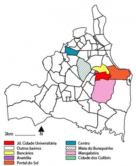 Jardim Cidade Universitária destacado no mapa do município