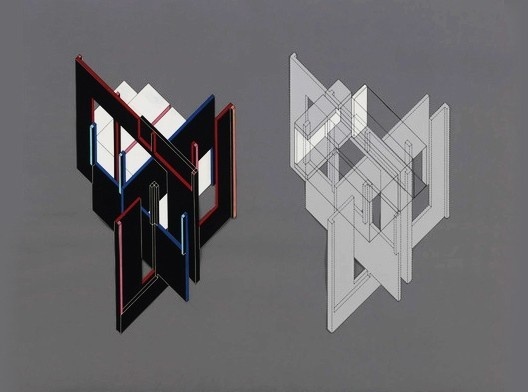 Desenho axonométrico da Casa IV, arquiteto Peter Eisenman