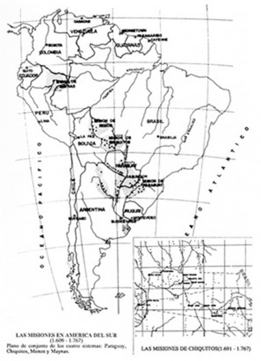 Mapa da região da Chiquitania no contexto da America do sul