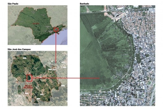 Urbanização do Banhado, localização do Banhado no município de São José dos Campos SP, 2019. Coordenadores Jeferson Tavares e Marcel Fantin / PExURB IAU USP
