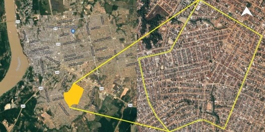 Mapa do Município de Porto Velho RO e em destaque o bairro Cohab com seu perímetro