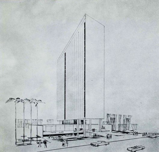 Edifício 5ª Avenida, croqui, São Paulo, 1958. Arquitetos Pedro Paulo de Melo Saraiva e Miguel Juliano