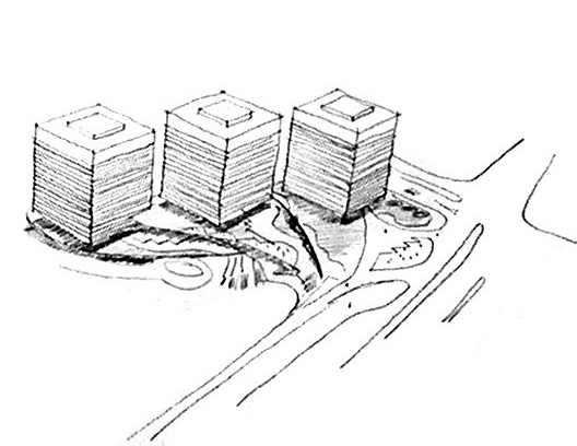 Croquis com o esquema de implantação da reurbanização junto à estação Conceição