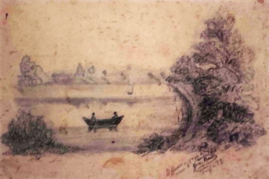 Desenho mais antigo de Lobato, dedicado à sua avó, feito a lápis em 1892