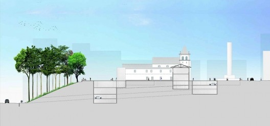 Readequação para o Pateo do Colégio, corte esquemático, São Paulo SP Brasil, 2013. Arquiteto Pedro Mendes da Rocha/ Arte 3 Arquitetura