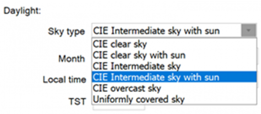 Tipos de céu empregados no modo ray tracing, do software Relux Desktop