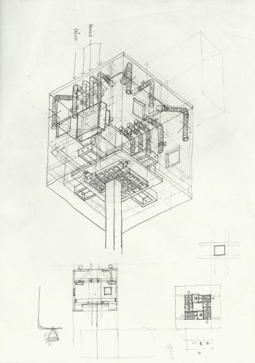 Reforma e ampliação O2 Filmes, croquis, São Paulo SP Brasil, 2013. Arquiteta Cristina Xavier
